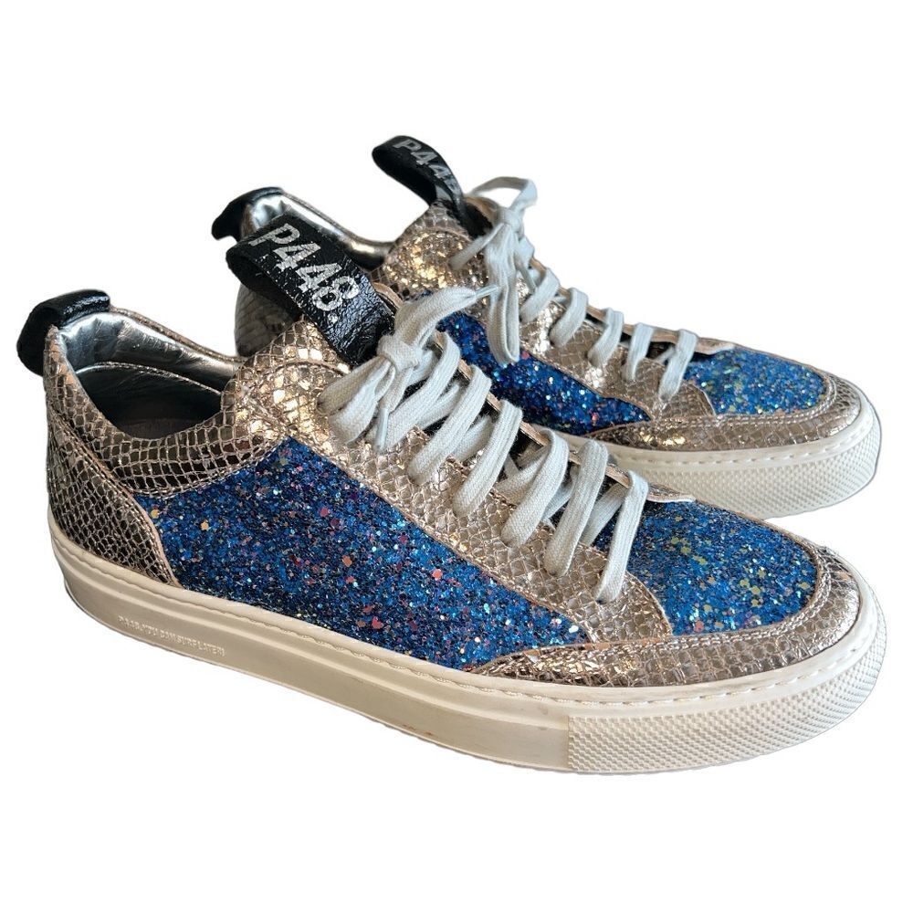 P448 Soho Glittered Metallic Leather Italian Sneakers Size 38